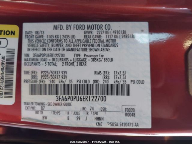 3FA6P0PU6ER122700 Ford Fusion Energi Se Luxury
