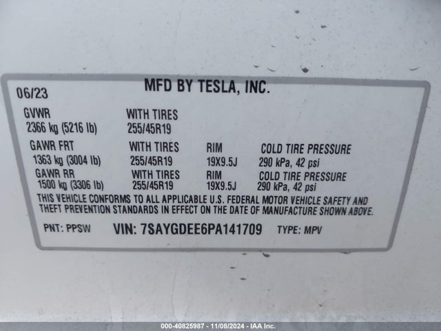 7SAYGDEE6PA141709 Tesla Model Y Awd/long Range Dual Motor All-wheel Drive