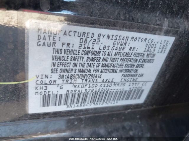 3N1AB8CV9NY292414 Nissan Sentra Sv Xtronic Cvt