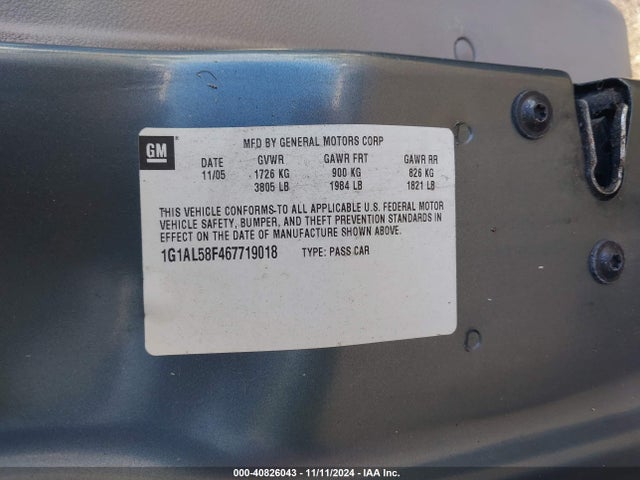 Продаж на аукціоні авто 2006 Chevrolet Cobalt Lt, vin: 1G1AL58F467719018, номер лоту: 40826043
