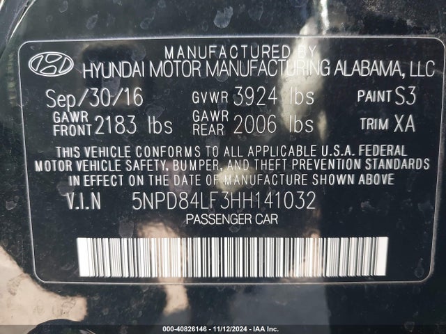 Продаж на аукціоні авто 2017 Hyundai Elantra Se, vin: 5NPD84LF3HH141032, номер лоту: 40826146