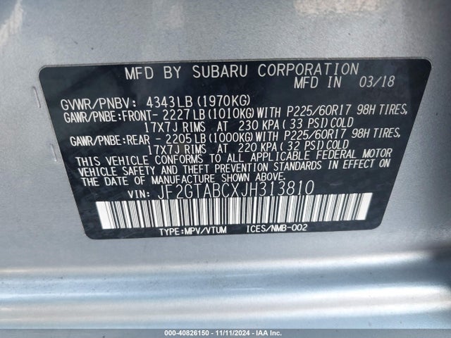 Subaru Crosstrek 2.0i Premium 2018 JF2GTABCXJH313810 Image 9
