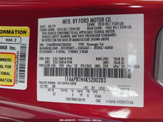 1FA6P8TH4K5200283 Ford Mustang Ecoboost