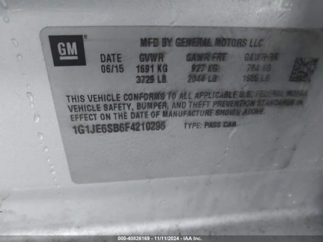 1G1JE6SB6F4210295 Chevrolet Sonic Ltz Auto