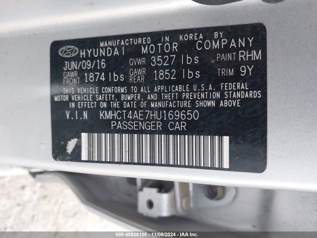 Hyundai ACCENT SE 2017 KMHCT4AE7HU169650 Image 9