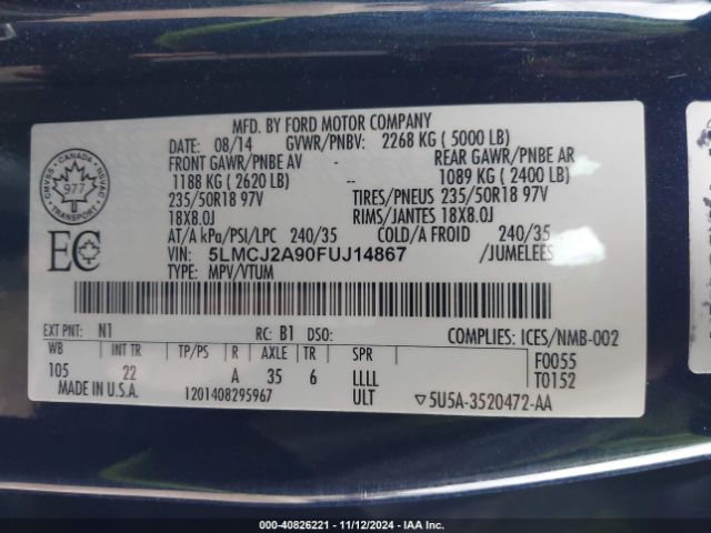 5LMCJ2A90FUJ14867 Lincoln MKC
