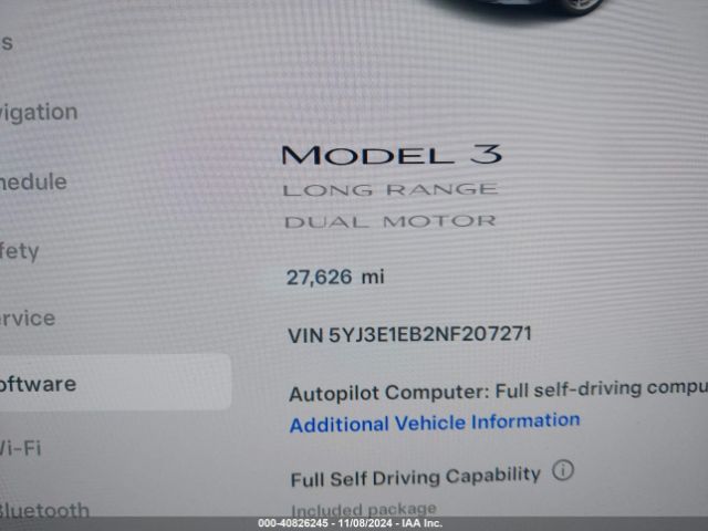 5YJ3E1EB2NF207271 Tesla Model 3 Long Range Dual Motor All-wheel Drive