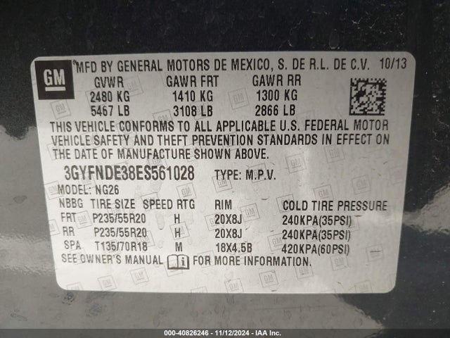 3GYFNDE38ES561028 Cadillac Srx Premium Collection