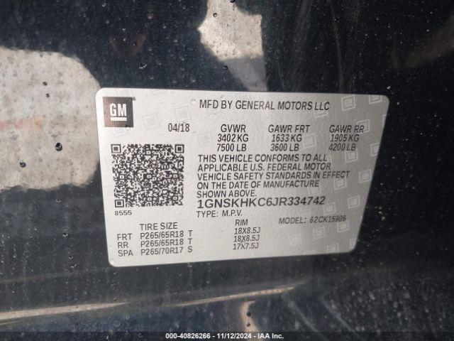 1GNSKHKC6JR334742 Chevrolet Suburban Lt