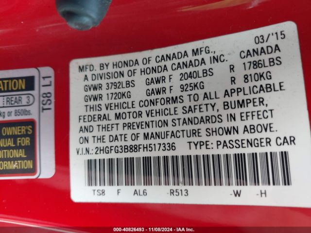 2HGFG3B88FH517336 Honda CIVIC EX