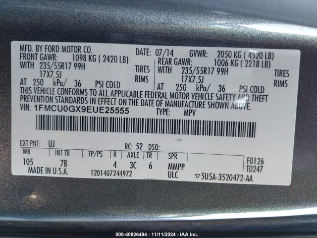 Ford ESCAPE SE 2014 1FMCU0GX9EUE25555 Image 9