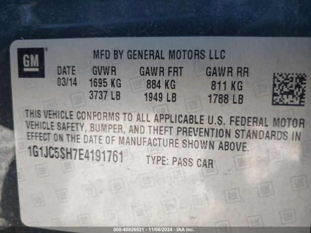 1G1JC5SH7E4191761 Chevrolet Sonic Lt Auto