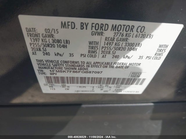 Ford Explorer Limited 2015 1FM5K7F86FGB87097 Image 9