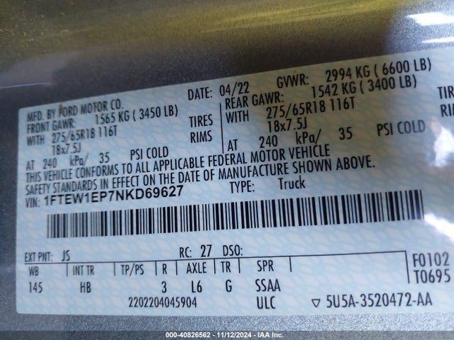 Ford F-150 Lariat 2022 1FTEW1EP7NKD69627 Image 9