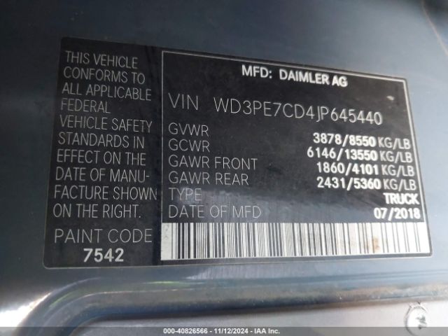 WD3PE7CD4JP645440 Mercedes-Benz Sprinter 2500 Standard Roof V6