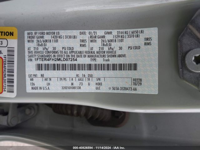 1FTER4FH2MLD07254 Ford RANGER XL