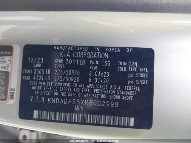 KNDADFS5XR6032999 KIA Ev9 Land