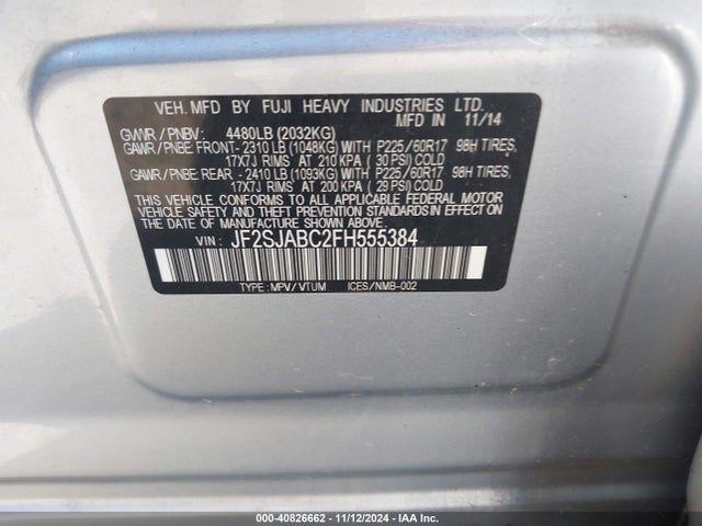 Subaru Forester 2.5i 2015 JF2SJABC2FH555384 Image 9