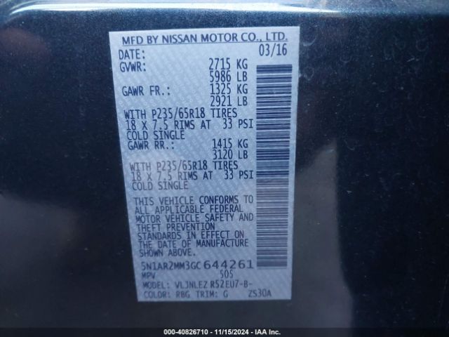 5N1AR2MM3GC644261 Nissan Pathfinder Sv