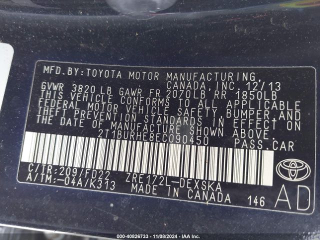2T1BURHE8EC090450 Toyota Corolla S Plus