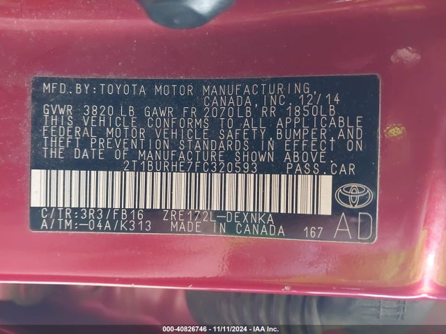 Toyota COROLLA LE 2015 2T1BURHE7FC320593 Image 9