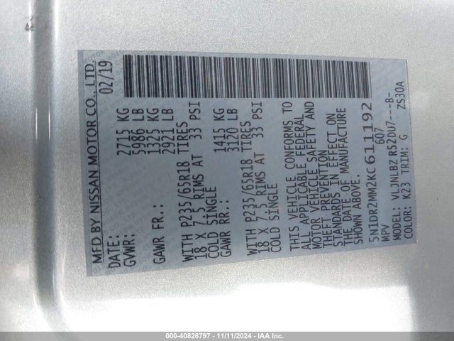 Nissan Pathfinder S 2019 5N1DR2MM2KC611192 Image 9