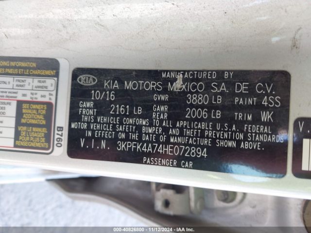 3KPFK4A74HE072894 KIA FORTE LX