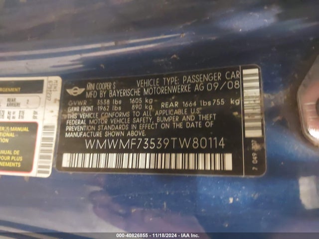 2009 MINI COOPER S WMWMF73539TW80114 Photo 8