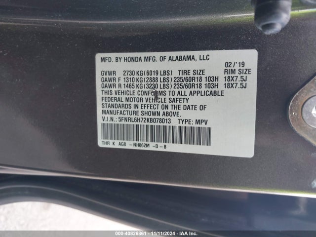 Honda Odyssey Ex-l 2019 5FNRL6H72KB078013 Image 9