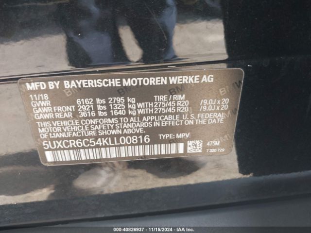 5UXCR6C54KLL00816 BMW X5 Xdrive40i