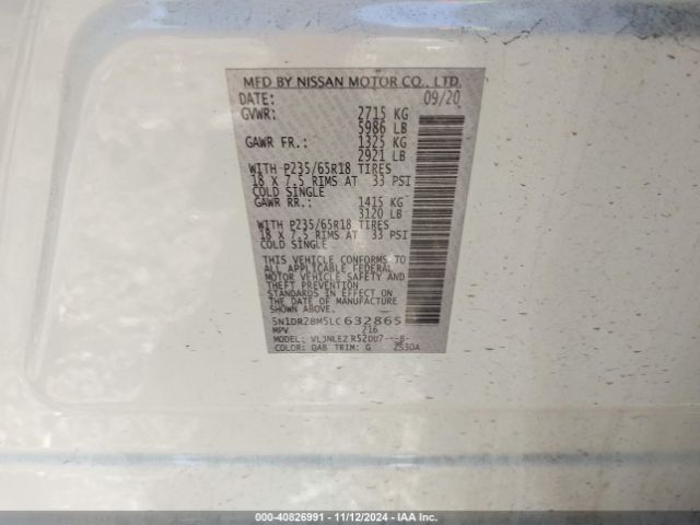 5N1DR2BM5LC632865 Nissan Pathfinder Sv 4wd