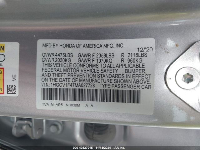 1HGCV1F47MA027728 Honda Accord Sport Special Edition