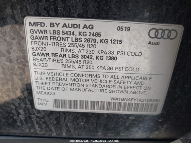 WA1BNAFY1K2109369 Audi Q5 45 Premium