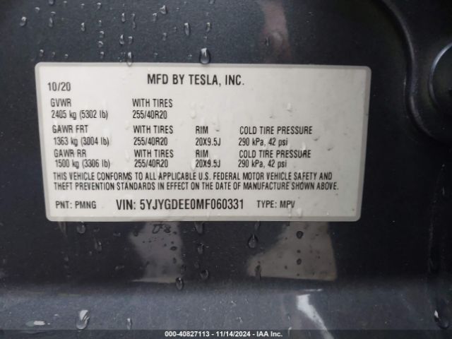5YJYGDEE0MF060331 Tesla Model Y Long Range Dual Motor All-wheel Drive