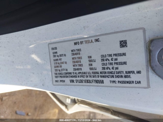 2020 TESLA MODEL 3 5YJ3E1EB3LF790558 Photo 8