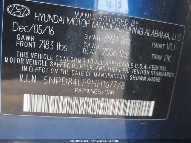 Hyundai ELANTRA SE 2017 5NPD84LF9HH167778 Image 9