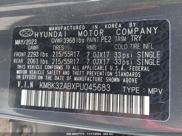 KM8K32ABXPU045683 Hyundai Kona Sel
