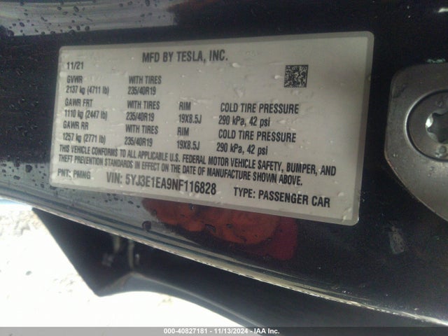 2022 TESLA MODEL 3 5YJ3E1EA9NF116828 Photo 8