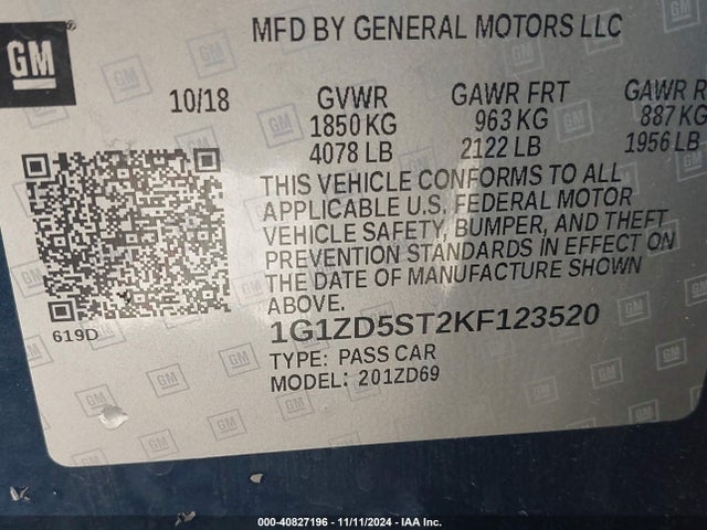 1G1ZD5ST2KF123520 Chevrolet MALIBU LT