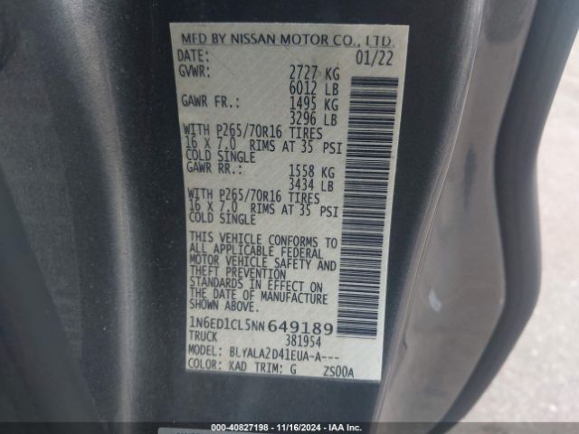 1N6ED1CL5NN649189 Nissan Frontier S 4x2