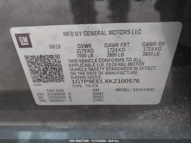 1GTP9EELXKZ100576 GMC Sierra 1500 At4