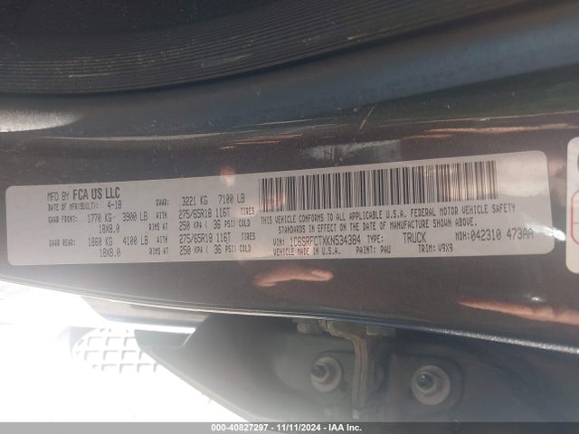 RAM 1500 Tradesman  4x4 6'4 Box 2019 1C6SRFCTXKN534384 Image 9