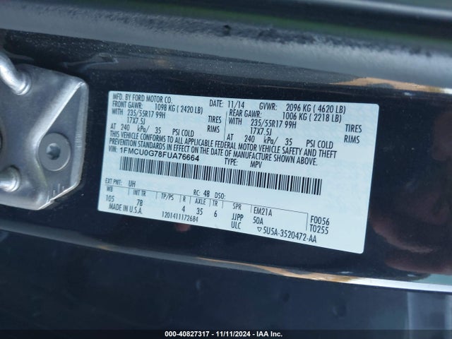 Ford ESCAPE SE 2015 1FMCU0G78FUA76664 Image 9