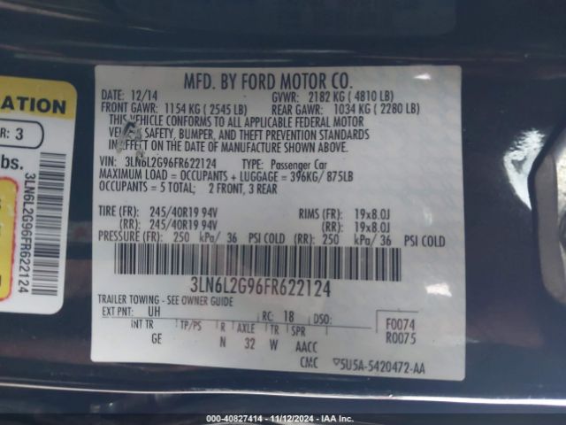 3LN6L2G96FR622124 Lincoln MKZ
