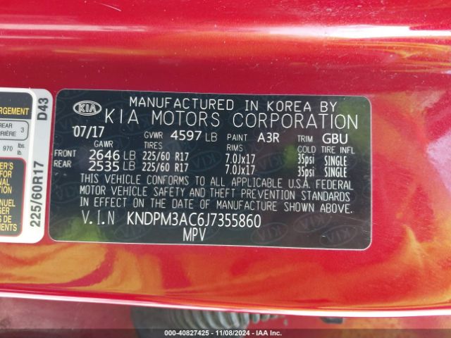 KNDPM3AC6J7355860 KIA Sportage Lx
