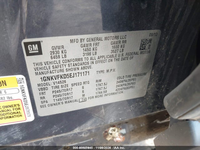 Chevrolet Traverse Ls 2014 1GNKVFKD5EJ171171 Image 9