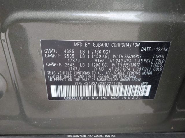 4S4BSABC9K3274486 Subaru Outback 2.5i