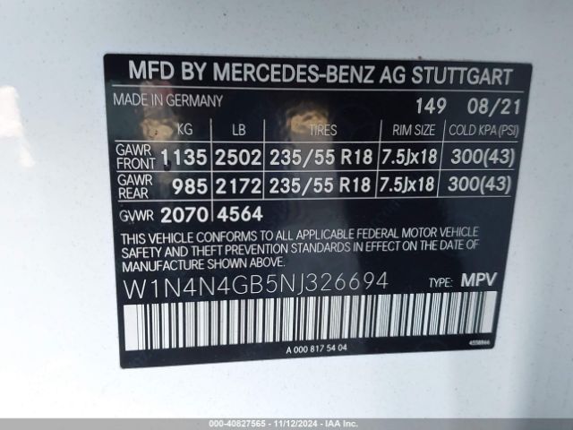 W1N4N4GB5NJ326694 Mercedes-Benz GLA 250