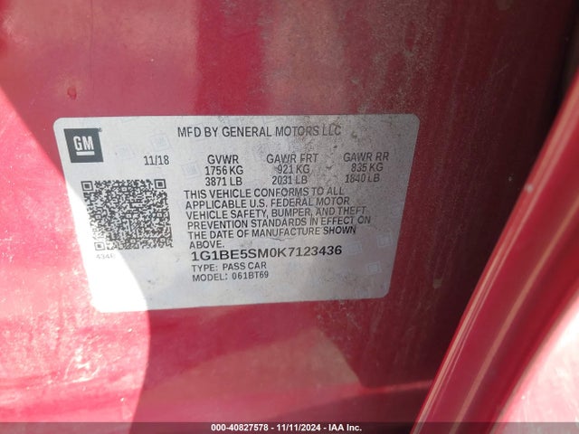 1G1BE5SM0K7123436 Chevrolet CRUZE LT