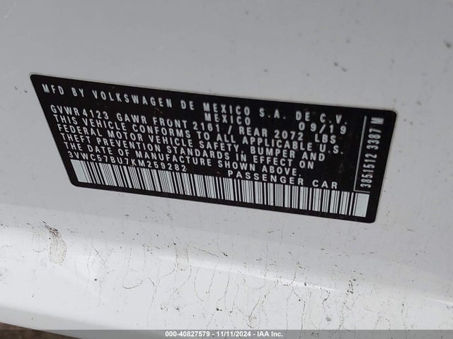 3VWC57BU7KM259282 Volkswagen Jetta 1.4t R-line/1.4t S/1.4t Se
